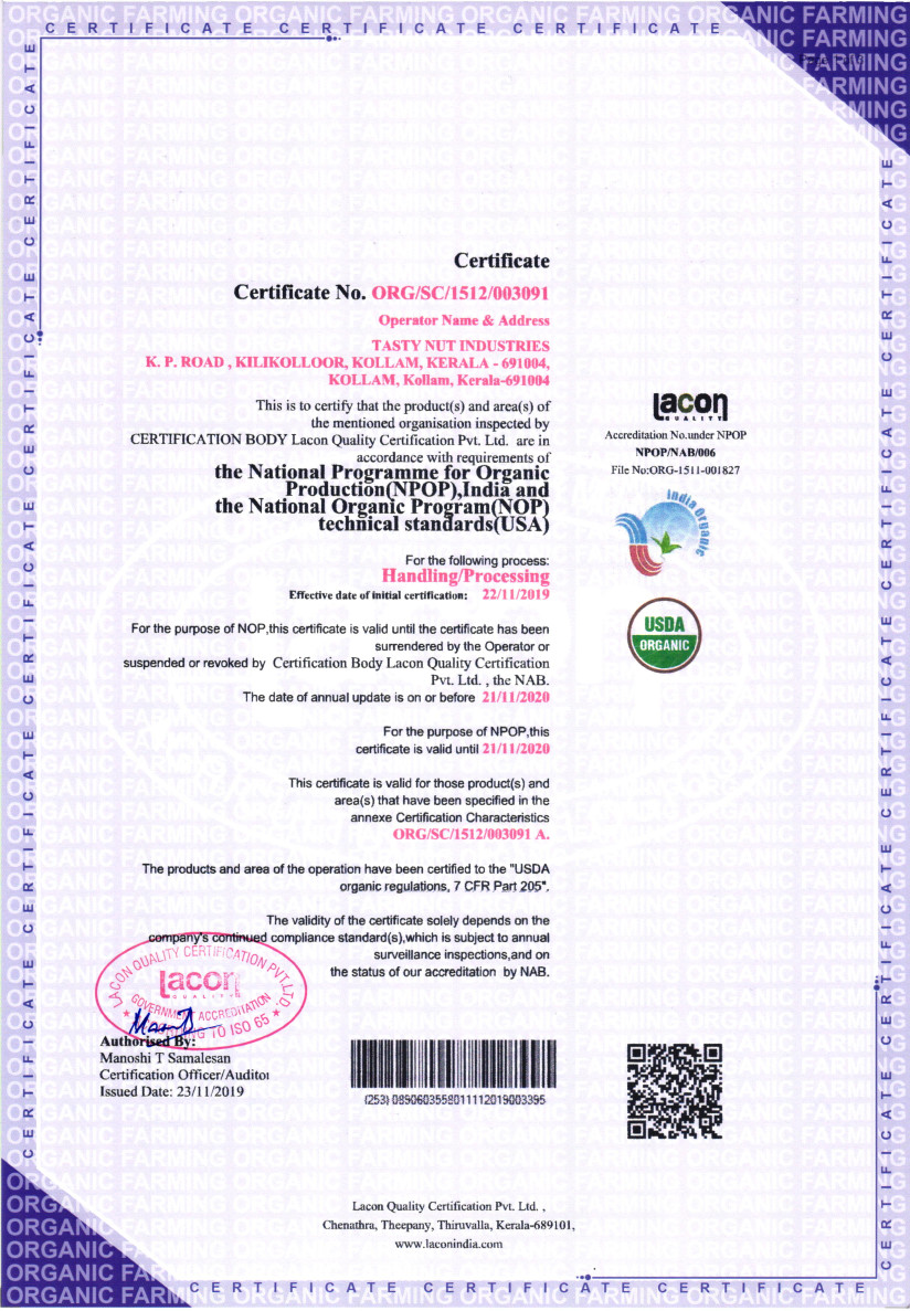 Organic certificate NOP
