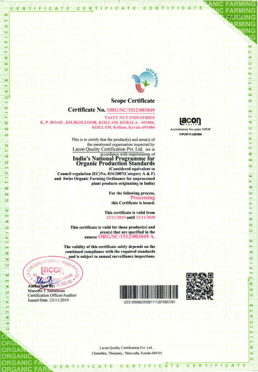 Organic certificate NPOP