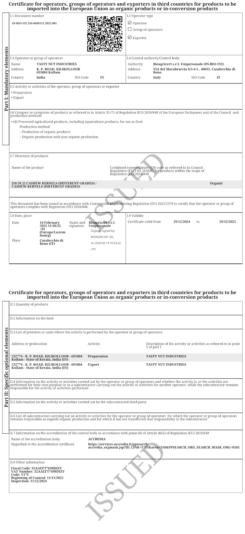 Organic certificate EU